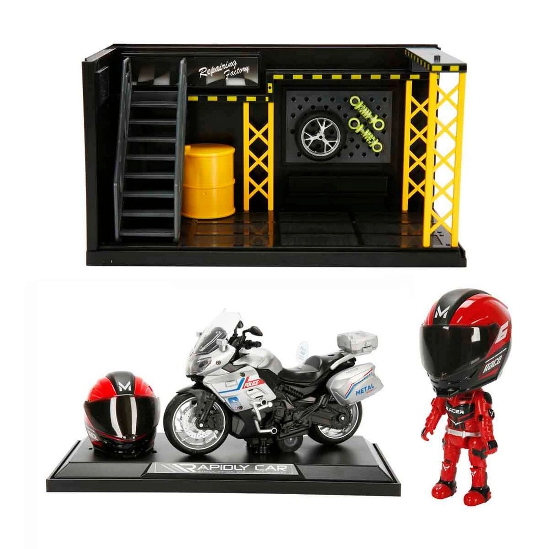 69f8b23af2bb9-79565118-sw1080sh1080 1:12 Sesli ve Işıklı Benelli Polis Die Cast Çek Bırak Motosiklet ve Tamir Atölyesi Seti - Görsel 1