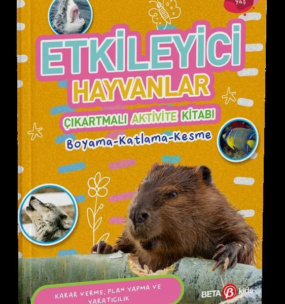 Etkileyici Hayvanlar Çıkartmalı Aktivite Kitabı Boyama-Katlama-Kesme